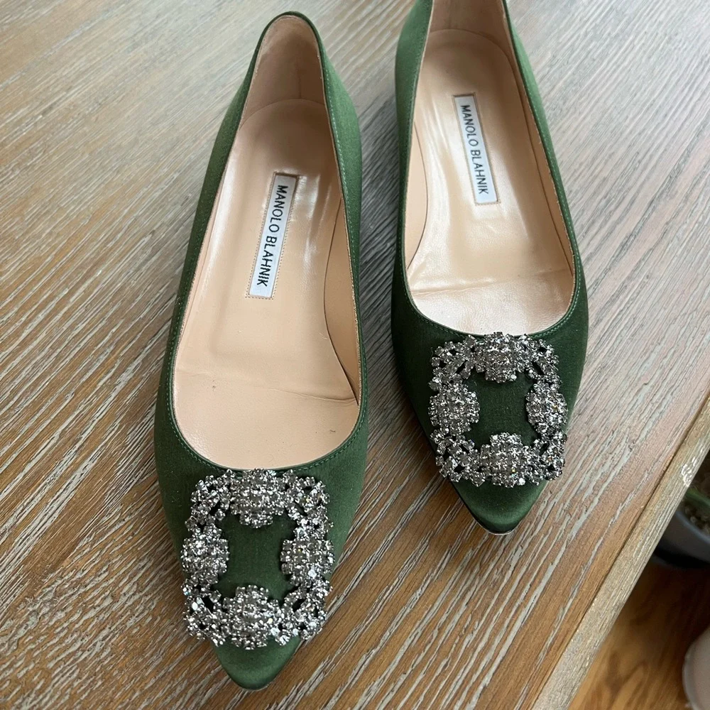 Manolo Blahnik Hangisi Flats green - Picture 1 of 6